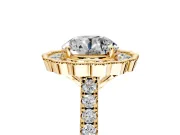 Milgrain Floral Halo Engagement Ring Setting for Round Cut Center with Pave Band and Prong Head in Yellow Gold