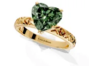 Solitaire Engagement Ring Setting for Fancy Green Heart-Shaped Center with XO Engraved Band and Prong Head in Yellow Gold