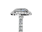 Halo Engagement Ring Setting for Emerald Cut Center with Narrowing Pave Band and Prong Head in Sterling Silver