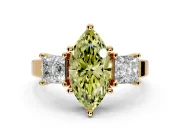 3 Stone Engagement Ring Setting for Fancy Yellow Marquise Center with Matching Side Accents and Prong Head in Yellow Gold