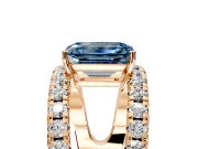 Solitaire Engagement Ring Setting for Fancy Blue Emerald Cut Center with Wide-Open Split Shank and Prong Head in Rose Gold
