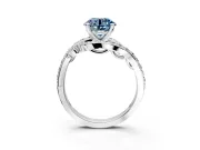 Solitaire Engagement Ring Setting for Fancy Blue Round Cut Center with Pave Bypass Twist Band and Prong Head in Platinum