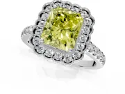 Milgrain Floral Halo Engagement Ring Setting for Fancy Yellow Radiant Cut Center with Pave Band and Prong Head in Sterling Silver