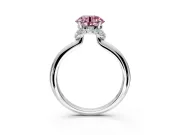 Hidden Halo Engagement Ring Setting for Fancy Pink Round Cut Center with Plain Rounded Band and Prong Head in Sterling Silver