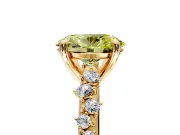 Solitaire Engagement Ring Setting for Fancy Yellow Oval Center with Trailing Leaf Accent Band and Prong Head in Yellow Gold