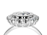 Halo Engagement Ring Setting for Oval Center with Milgrain Bezel Rim, Plain Band and Prong Head in Platinum