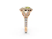 Double Halo Engagement Ring Setting for Fancy Yellow Oval Center with Narrow Pave Split Shank and Prong Head in Rose Gold