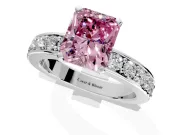Solitaire Engagement Ring Setting for Fancy Pink Radiant Cut Center with Channel-Set Accents and Prong Head in Platinum
