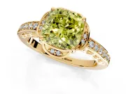Floral Engagement Ring Setting for Fancy Yellow Cushion Cut Center with Four Accent Clusters and Prong Head in Yellow Gold