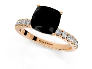 Open Basket Engagement Ring Setting for Fancy Black Cushion Cut Center with Pave Band and Prong Head in Rose Gold