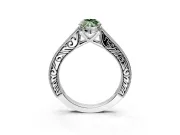 Solitaire Engagement Ring Setting for Fancy Green Marquise Center with Engraved Pave Band and Prong Head in Platinum