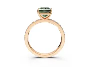 Solitaire Engagement Ring Setting for Fancy Green Princess Cut Center with Round Cut Pave Band and Prong Head in Rose Gold