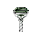Solitaire Engagement Ring Setting for Fancy Green Asscher Cut Center with Plain Twisted Rope Band and Prong Head in Sterling Silver