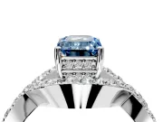 Halo Engagement Ring Setting for Fancy Blue Emerald Cut Center with Pave Infinity Twist Band and Prong Head in Sterling Silver