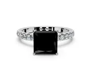 Open Basket Engagement Ring Setting for Fancy Black Princess Cut Center with Pave Band and Prong Head in Sterling Silver