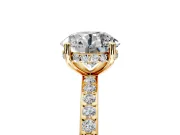 Solitaire Engagement Ring Setting for Round Cut Center with Fine Pave Band and Prong Head in Yellow Gold