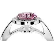 Bezel-Framed Halo Engagement Ring Setting for Fancy Pink Round Cut Center with Pave Band and Prong Head in Sterling Silver