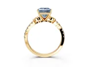 Leaf Motif Engagement Ring Setting for Fancy Blue Princess Cut Center with Pave Band and Prong Head in Yellow Gold