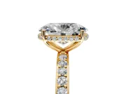 Hidden Halo Engagement Ring Setting for Oval Center with Pave Band and Prong Head in Yellow Gold