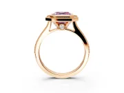 Halo Engagement Ring Setting for Fancy Pink Asscher Cut Center with Milgrain Pave Band and Bezel Head in Rose Gold