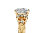 Solitaire Engagement Ring Setting for Radiant Cut Center with Filigree Band and Prong Head in Yellow Gold