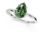 Low-Set Solitaire Engagement Ring Setting for Fancy Green Pear-Shaped Center with Thin Plain Band and Prong Head in White Gold
