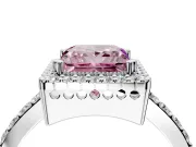 Halo Engagement Ring Setting for Fancy Pink Princess Cut Center with Inner Milgrain Border and Prong Head in White Gold