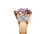3 Stone Engagement Ring Setting for Fancy Pink Heart-Shaped Center with Matching Side Accents and Prong Head in Rose Gold