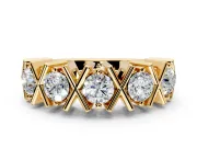 Round Cut Lab-Grown Diamond Channel-Set Wedding Band with X-Prong Detail in Yellow Gold