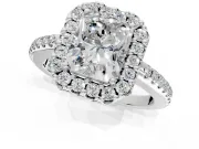 Pave Halo Engagement Ring Setting for Radiant Cut Center with Single Row Pave Band and Prong Head in Sterling Silver