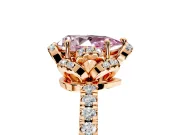 Halo Engagement Ring Setting for Fancy Pink Pear-Shaped Center with Openwork Halo, Pave Band and Prong Head in Rose Gold