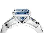 3 Stone Engagement Ring Setting for Fancy Blue Princess Cut Center with Tapered Baguettes, Plain Band and Prong Head in White Gold