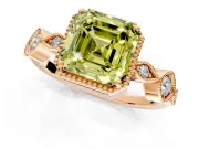 Vintage Station Engagement Ring Setting for Fancy Yellow Asscher Cut Center with Accents and Prong Head in Rose Gold