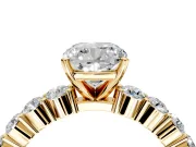 Shared-Prong Engagement Ring Setting for Cushion Cut Center with Graduated Accents and Prong Head in Yellow Gold