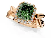 Halo Engagement Ring Setting for Fancy Green Radiant Cut Center with Floral Band and Prong Head in Rose Gold