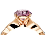 Solitaire Engagement Ring Setting for Fancy Pink Round Cut Center with Carved Leaf Shoulders and Prong Head in Rose Gold