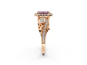 Milgrain Halo Engagement Ring Setting for Fancy Pink Emerald Cut Center with Shoulder Bezels and Prong Head in Rose Gold