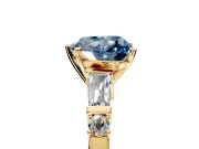 Bar-Set Engagement Ring Setting for Fancy Blue Heart-Shaped Center with Tapered Baguette Accents and Prong Head in Yellow Gold