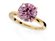 Solitaire Engagement Ring Setting for Fancy Pink Round Cut Center with Thin Rounded Plain Band and Prong Head in Yellow Gold