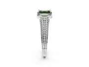 Solitaire Engagement Ring Setting for Fancy Green Emerald Cut Center with Accented Split Shank and Prong Head in Sterling Silver