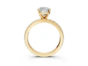 Solitaire Engagement Ring Setting for Cushion Cut Center with Fine Pave Band and Claw Prong Head in Yellow Gold
