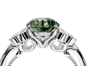 Cluster Engagement Ring Setting for Fancy Green Round Cut Center with Bezel Accent Clusters and Prong Head in Platinum