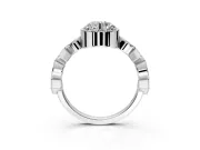Milgrain Bezel Engagement Ring Setting for Round Cut Center with Marquise Stations and Bezel Head in White Gold