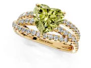 Solitaire Engagement Ring Setting for Fancy Yellow Heart-Shaped Center with Woven 3-Strand Pave Band and Prong Head in Yellow Gold