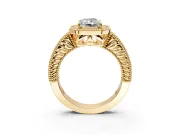 Milgrain Halo Engagement Ring Setting for Radiant Cut Center with Pave Band and Prong Head in Yellow Gold