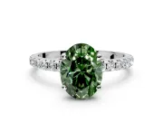 Solitaire Engagement Ring Setting for Fancy Green Oval Center with Micro Pave Band and Prong Head in Sterling Silver