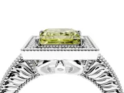 Milgrain Halo Engagement Ring Setting for Fancy Yellow Princess Cut Center with Pave Band and Prong Head in Platinum