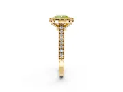 Halo Engagement Ring Setting for Fancy Yellow Cushion Cut Center with Milgrain Pave Band and Bezel Head in Yellow Gold