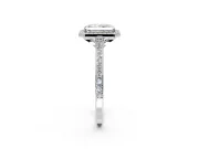 Halo Engagement Ring Setting for Radiant Cut Center with Pave Accents, Heart Basket and Prong Head in Platinum