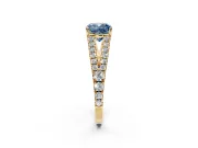 Solitaire Engagement Ring Setting for Fancy Blue Cushion Cut Center with Pave Split Shank and Prong Head in Yellow Gold